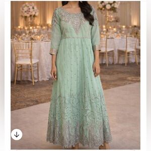 Green & Silver Full length Indian Partywear